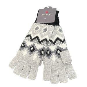 NWT ALASHAN CASHMERE Merino Adeline Fair Isle Fingerless Glove Angora Grey Black